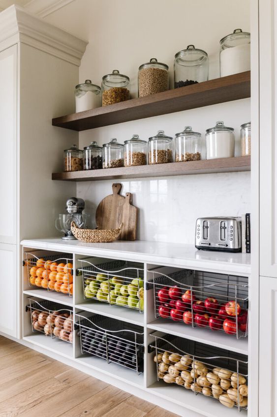 Organized kitchen storage solution with smart shelves for better space organization.