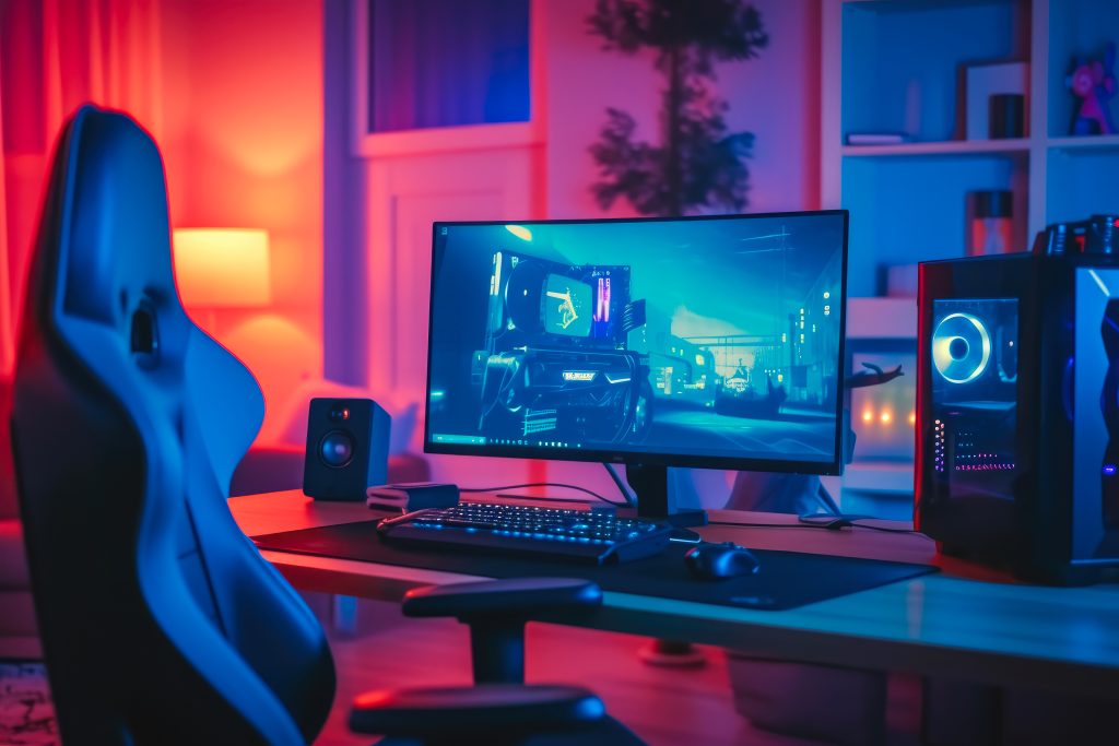 modern gaming paradise: radiant blue and green hues