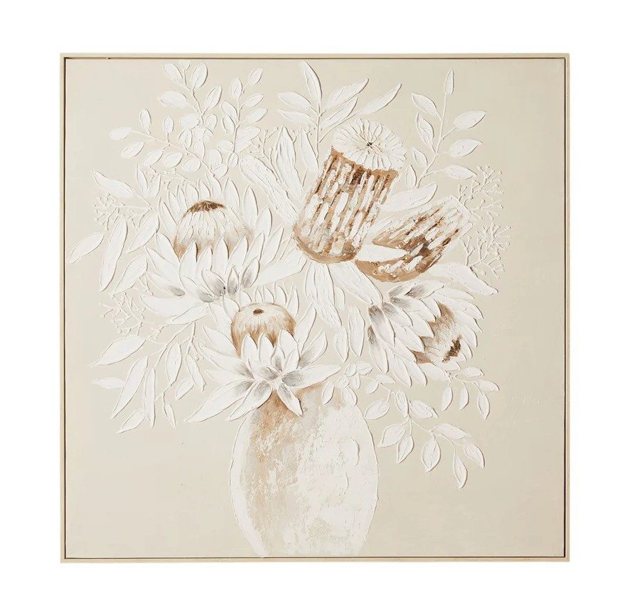 textured protea framed oil painting